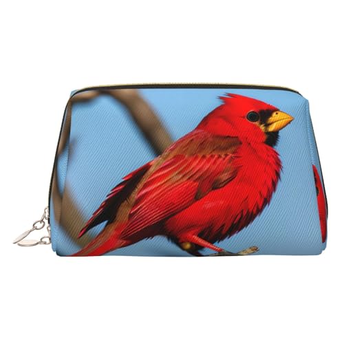 Goldfarbene Make-up-Tasche aus Leder – schöner roter Vogel-Druck, Reise-Kosmetiktasche für Damen, Reißverschluss, ideales Geschenk für Reisende, gold, Einheitsgröße Goldfarbene Make-up-Tasche aus Leder – schöner roter Vogel-Druck, Reise-Kosmetiktasche für Damen, Reißverschluss, ideales Geschenk für Reisende, gold, Einheitsgröße von ZhanGM