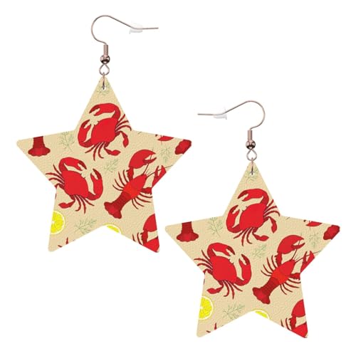 Weiße Leder-Stern-Ohrringe für Frauen – Hummer- und Krabben-Druck, baumelnder Schmuck, Partygeschenke und modische Accessoires, Einheitsgröße, Leder Weiße Leder-Stern-Ohrringe für Frauen – Hummer- und Krabben-Druck, baumelnder Schmuck, Partygeschenke und modische Accessoires, Einheitsgröße, Leder von ZhanGM