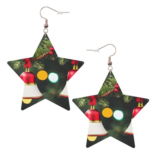 Weiße Leder-Stern-Ohrringe für Frauen – Weihnachtsbaum- und Glocken-Druck, baumelnder Schmuck, Partygeschenke und modische Accessoires, Einheitsgröße, Leder Weiße Leder-Stern-Ohrringe für Frauen – Weihnachtsbaum- und Glocken-Druck, baumelnder Schmuck, Partygeschenke und modische Accessoires, Einheitsgröße, Leder von ZhanGM