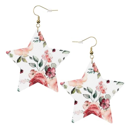 Weiße Leder-Stern-Ohrringe für Frauen – blühende Rosen-Blumen-Druck, baumelnder Schmuck, Partygeschenke und modische Accessoires, Einheitsgröße, Leder Weiße Leder-Stern-Ohrringe für Frauen – blühende Rosen-Blumen-Druck, baumelnder Schmuck, Partygeschenke und modische Accessoires, Einheitsgröße, Leder von ZhanGM