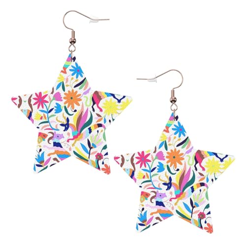 Weiße Leder-Stern-Ohrringe für Frauen – mexikanischer Otomi-Tier-Druck, baumelnder Schmuck, Partygeschenke und modische Accessoires, Einheitsgröße, Leder Weiße Leder-Stern-Ohrringe für Frauen – mexikanischer Otomi-Tier-Druck, baumelnder Schmuck, Partygeschenke und modische Accessoires, Einheitsgröße, Leder von ZhanGM