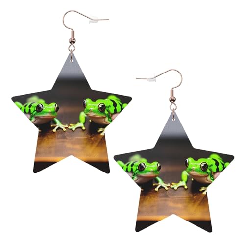 Weiße Leder-Stern-Ohrringe für Frauen – niedlicher und lustiger Frösch-Druck, baumelnder Schmuck, Partygeschenke und modische Accessoires, Einheitsgröße, Leder Weiße Leder-Stern-Ohrringe für Frauen – niedlicher und lustiger Frösch-Druck, baumelnder Schmuck, Partygeschenke und modische Accessoires, Einheitsgröße, Leder von ZhanGM