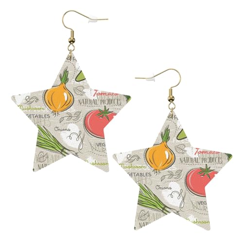 Weiße Leder-Stern-Ohrringe für Frauen – pflanzlicher Obst-Druck, baumelnder Schmuck, Partygeschenke und modische Accessoires, Einheitsgröße, Leder Weiße Leder-Stern-Ohrringe für Frauen – pflanzlicher Obst-Druck, baumelnder Schmuck, Partygeschenke und modische Accessoires, Einheitsgröße, Leder von ZhanGM