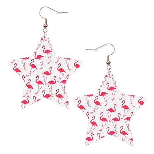 Weiße Leder-Stern-Ohrringe für Frauen – rosa Flamingo-Muster, baumelnder Schmuck, Partygeschenke und modische Accessoires, Einheitsgröße, Leder Weiße Leder-Stern-Ohrringe für Frauen – rosa Flamingo-Muster, baumelnder Schmuck, Partygeschenke und modische Accessoires, Einheitsgröße, Leder von ZhanGM