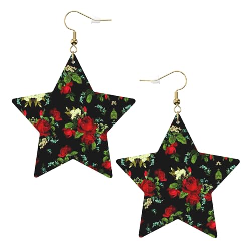 Weiße Leder-Stern-Ohrringe für Frauen – schöner Rosen-Geschenkdruck, baumelnder Schmuck, Partygeschenke und modische Accessoires, Einheitsgröße, Leder Weiße Leder-Stern-Ohrringe für Frauen – schöner Rosen-Geschenkdruck, baumelnder Schmuck, Partygeschenke und modische Accessoires, Einheitsgröße, Leder von ZhanGM