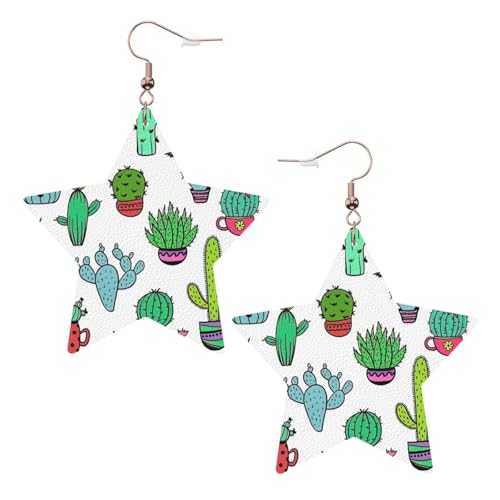 Weiße Leder-Stern-Ohrringe für Frauen – schöner Sukkulenten-Druck, baumelnder Schmuck, Partygeschenke und modische Accessoires, Einheitsgröße, Leder Weiße Leder-Stern-Ohrringe für Frauen – schöner Sukkulenten-Druck, baumelnder Schmuck, Partygeschenke und modische Accessoires, Einheitsgröße, Leder von ZhanGM
