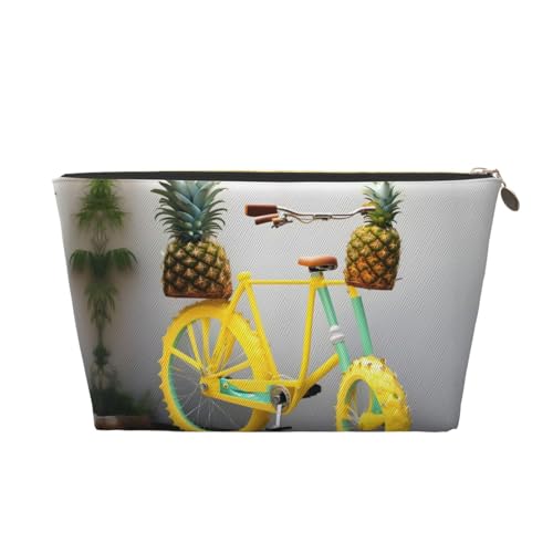 Reise-Kulturbeutel, Leder, wiederverwendbar, Ananas, Fahrrad, Kosmetik, Make-up, Zubehör, Damen, Geldbörse mit Reißverschluss, goldfarben, gold, Einheitsgröße Reise-Kulturbeutel, Leder, wiederverwendbar, Ananas, Fahrrad, Kosmetik, Make-up, Zubehör, Damen, Geldbörse mit Reißverschluss, goldfarben, gold, Einheitsgröße von ZhanMg