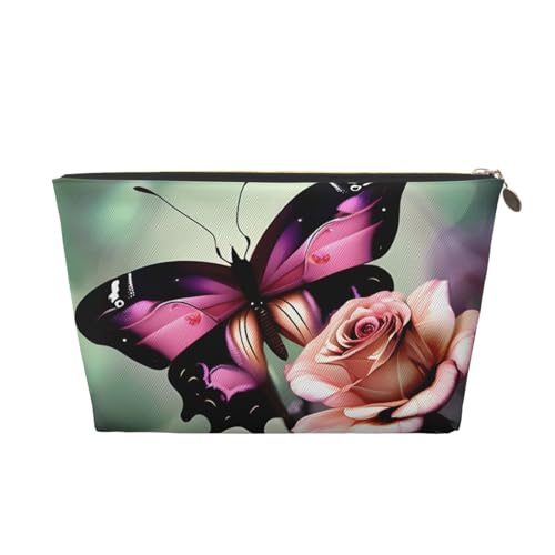 Reise-Kulturbeutel aus Leder, goldfarben, wiederverwendbar, Blume, Rose, Schmetterling, Kosmetik, Make-up, Zubehör, Organizer, Damengeldbörse mit Reißverschluss, gold, Einheitsgröße Reise-Kulturbeutel aus Leder, goldfarben, wiederverwendbar, Blume, Rose, Schmetterling, Kosmetik, Make-up, Zubehör, Organizer, Damengeldbörse mit Reißverschluss, gold, Einheitsgröße von ZhanMg