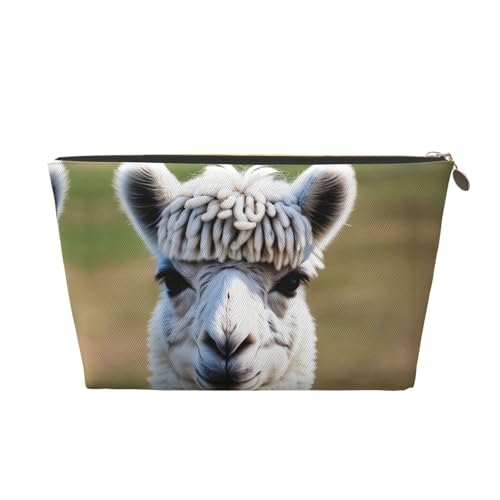 Reise-Kulturbeutel aus Leder, wiederverwendbar, niedliches Lama-Muster, Kosmetik, Make-up, Zubehör, Damen-Geldbörse mit Reißverschluss, goldfarben, gold, Einheitsgröße Reise-Kulturbeutel aus Leder, wiederverwendbar, niedliches Lama-Muster, Kosmetik, Make-up, Zubehör, Damen-Geldbörse mit Reißverschluss, goldfarben, gold, Einheitsgröße von ZhanMg