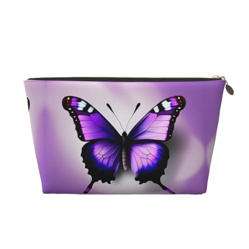 Reise-Kulturbeutel aus Leder, wiederverwendbar, violetter Schmetterlings-Druck, Kosmetik, Make-up, Accessoires, Organizer, Damengeldbörse mit Reißverschluss, goldfarben, gold, Einheitsgröße Reise-Kulturbeutel aus Leder, wiederverwendbar, violetter Schmetterlings-Druck, Kosmetik, Make-up, Accessoires, Organizer, Damengeldbörse mit Reißverschluss, goldfarben, gold, Einheitsgröße von ZhanMg