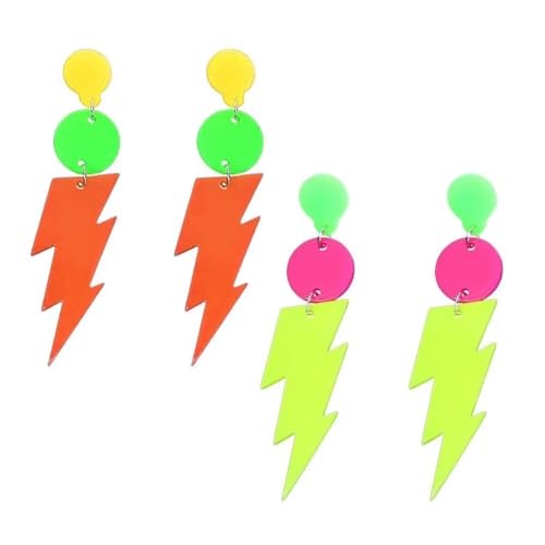 Zhang shine 2 x 80er-Neon-Ohrringe, Blitz-Ohrringe, Schmuck, bunt, Retro, Acryl, Donnertropfen, baumeln, für Damen, 80er-Jahre-Party-Geschenk, One Size, Zink Acryl, Kein Edelstein von Zhang shine