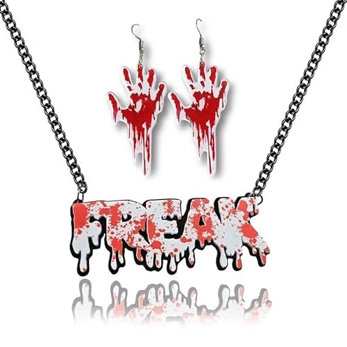 Zhang shine Halloween-Schmuck-Set, Horror-Bluttropfen-Schlitz, Buchstaben-Halskette, blutendes rotes tropfendes Blut, Handohrringe, Hip-Hop, Halloween-Themenparty, Vampir-Schmuck für Männer und Frauen Zhang shine Halloween-Schmuck-Set, Horror-Bluttropfen-Schlitz, Buchstaben-Halskette, blutendes rotes tropfendes Blut, Handohrringe, Hip-Hop, Halloween-Themenparty, Vampir-Schmuck für Männer und Frauen von Zhang shine