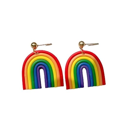 Zhang shine Rainbow Pride Ohrringe Lgbt Bunte Polymer-Ton-Liebesherz-Ohrstecker für Damen und Mädchen, Boho-Modeschmuck, Geschenk (Stil 3), QQR217 von Zhang shine