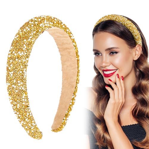 1 x breites Haarband, Strass-Stirnband, glitzernd, gepolstert, Haar-Accessoires, für erwachsene Frauen (Gold) von ZhangJJJJJJJ