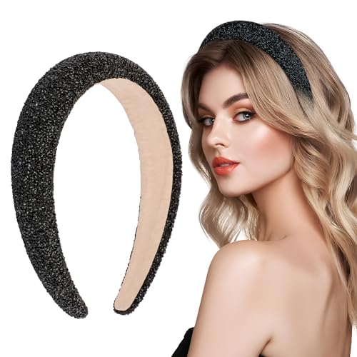 1 x breites Haarband, Strass-Stirnband, glitzernd, gepolstert, Haar-Accessoires, für erwachsene Frauen (schwarz) von ZhangJJJJJJJ