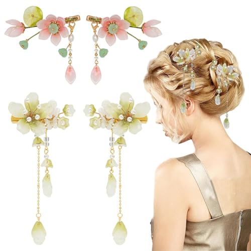 Zhangfang 2 Paar Blumen Haarklemme Lotus Flow Sofa Clip Vintage Blumen Haare Mode Ski-Schutz Männer Kostüm Haarklemme Süße chinesische Haare von Zhangfang