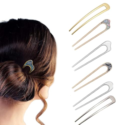 RUIRUIMING 6 Stück U-förmige französische Haarnadeln Metall Gold Silber Haarnadel Marmor Vintage Haarspangen für Frauen Mädchen von Zhangmingrui