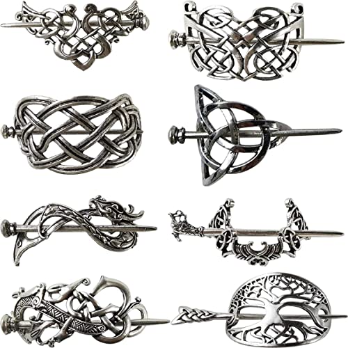 RUIRUIMING 8 Stück Clips Wikinger keltische Stäbe keltischer Knoten Haarnadel Retro Silber Vintage Metall Haarspange Minimalistisches Zubehör für Frauen und Mädchen von Zhangmingrui