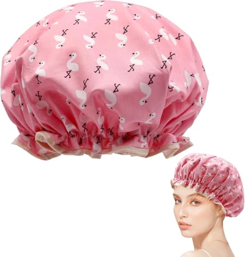 Zhangsiyu Duschhaube für Frauen, elastisches Band, wasserdichte Kunststoff-Duschhaube, doppellagig, wiederverwendbar, mit gerüschtem Rand, bedeckt Ohren für langes, kurzes und lockiges Haar (rosa Zhangsiyu Duschhaube für Frauen, elastisches Band, wasserdichte Kunststoff-Duschhaube, doppellagig, wiederverwendbar, mit gerüschtem Rand, bedeckt Ohren für langes, kurzes und lockiges Haar (rosa von Zhangsiyu