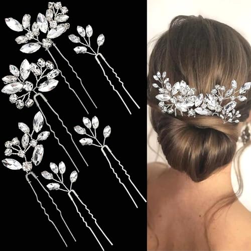 Zhangyusong 6 Stück Braut Hochzeit Haarspangen Strass Braut Haarteil Damen Kristall Haarschmuck (Silber) von Zhangyusong