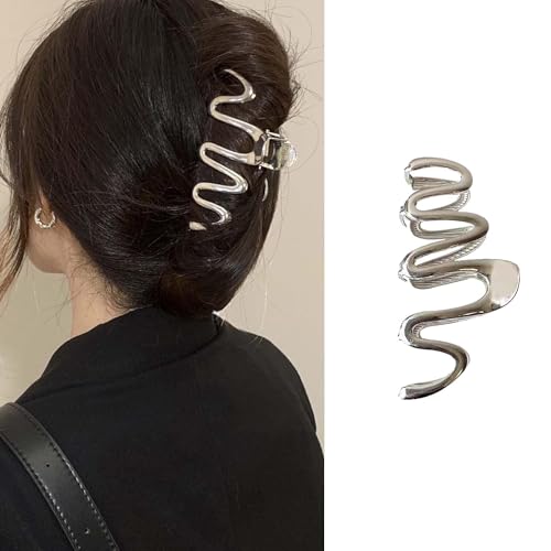 Zhangyusong Große Metall-Haarklammer – personalisierte gewellte silberne Haarspange, perfekt für Frauen-Kinn-Haarspange Zhangyusong Große Metall-Haarklammer – personalisierte gewellte silberne Haarspange, perfekt für Frauen-Kinn-Haarspange von Zhangyusong