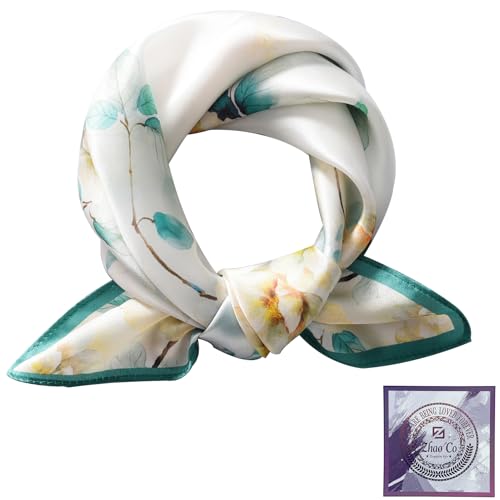 ZhaoCo 100% Natürliche Maulbeerseide Schal, 53x53cm Seidentuch Grafikdruck Klein Weich Quadratisch Seidenschal für Damen (SS53-020A) von ZhaoCo