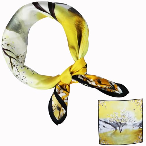 ZhaoCo 100% Natürliche Maulbeerseide Schal, 53x53cm Seidentuch Grafikdruck Klein Weich Quadratisch Seidenschal für Damen von ZhaoCo