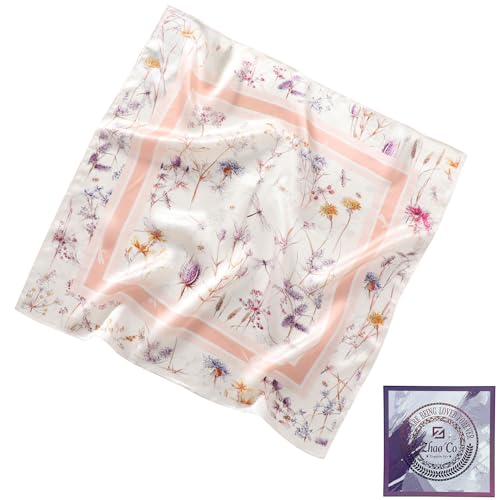 ZhaoCo 100% Natürliche Maulbeerseide Schal, 66x66cm / 26x26 Zoll Seidentuch Grafikdruck Klein Weich Quadratisch Seidenschal für Damen (SS70-031A) von ZhaoCo