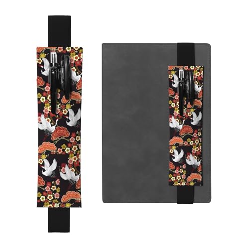 ZhaoYuGoods Flying Birds Kranichreiher elastisches Band Stifthalter | bedrucktes verstellbares Stiftetui | niedlicher Leder-Stifthalter, Schwarz , Einheitsgröße von ZhaoYuGoods