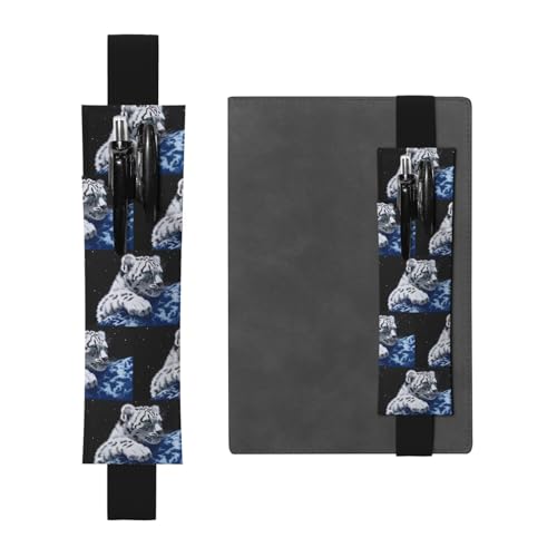 ZhaoYuGoods Kleiner Tiger im Weltraum elastisches Band Stifthalter | bedrucktes verstellbares Stiftetui | niedlicher Leder-Stifthalter, Schwarz , Einheitsgröße von ZhaoYuGoods