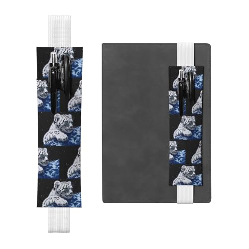 ZhaoYuGoods Kleiner Tiger im Weltraum elastisches Band Stifthalter | bedrucktes verstellbares Stiftetui | niedlicher Leder-Stifthalter, weiß, Einheitsgröße von ZhaoYuGoods