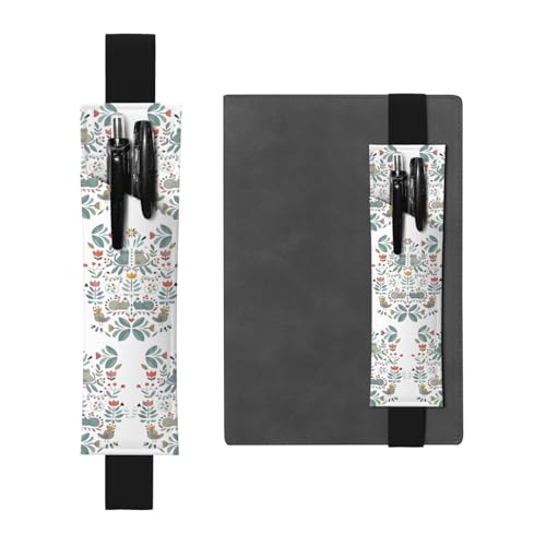 ZhaoYuGoods Lustiger Stifthalter mit Katzenmotiv und Vögeln und Blumen, elastisches Band, bedrucktes verstellbares Stifteetui | niedlicher Leder-Stifthalter, Schwarz , Einheitsgröße von ZhaoYuGoods