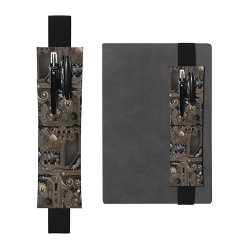 ZhaoYuGoods Steampunk Mechanische Zahnräder Elastisches Band Stifthalter | Bedruckte verstellbare Stifttasche | Niedlicher Leder-Stifthalter, Schwarz , Einheitsgröße von ZhaoYuGoods