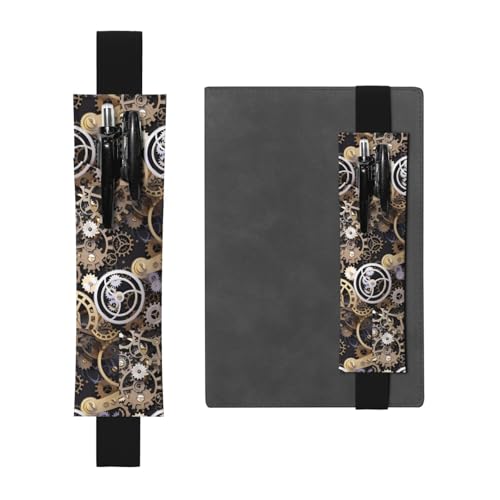 ZhaoYuGoods Steampunk Mechanische Zahnräder Elastisches Band Stifthalter | Bedruckte verstellbare Stifttasche | Niedlicher Leder-Stifthalter, Schwarz , Einheitsgröße von ZhaoYuGoods