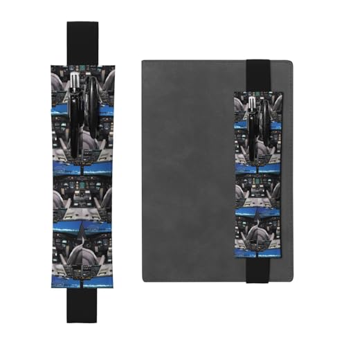 ZhaoYuGoods Stiftehalter mit elastischem Band im Flugzeug-Cockpit, bedruckt, verstellbare Stifttasche, niedlicher Leder-Stifthalter, Schwarz , Einheitsgröße von ZhaoYuGoods