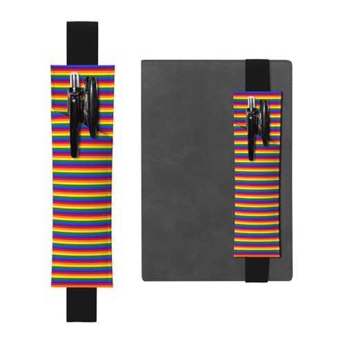 ZhaoYuGoods Stifthalter mit Regenbogen-Muster, elastisches Band, bedrucktes verstellbares Stiftetui, niedlicher Leder-Stifthalter, Schwarz , Einheitsgröße von ZhaoYuGoods
