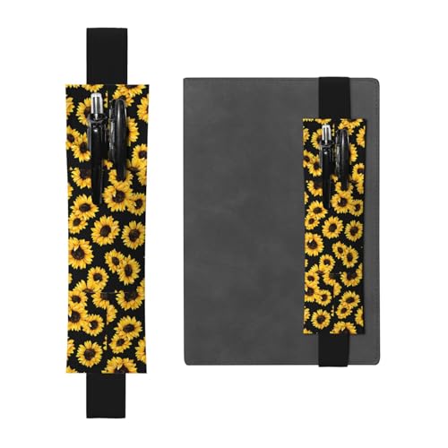 ZhaoYuGoods Stifthalter mit elastischem Band in Sonnenblumenform, bedrucktes verstellbares Federmäppchen, niedlicher Leder-Stifthalter, Schwarz , Einheitsgröße von ZhaoYuGoods