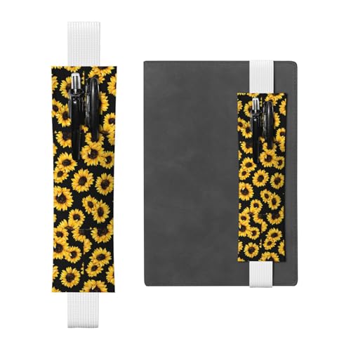 ZhaoYuGoods Stifthalter mit elastischem Band in Sonnenblumenform, bedrucktes verstellbares Federmäppchen, niedlicher Leder-Stifthalter, weiß, Einheitsgröße von ZhaoYuGoods