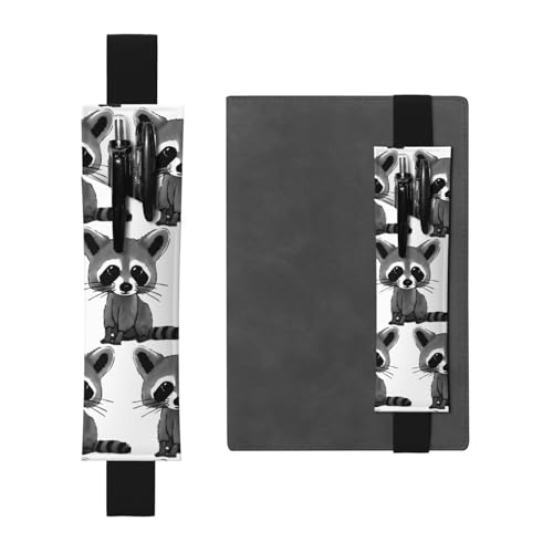 ZhaoYuGoods Stifthalter mit niedlichem Waschbär-Design, elastisches Band, bedrucktes verstellbares Stiftetui, niedlicher Leder-Stifthalter, Schwarz , Einheitsgröße von ZhaoYuGoods