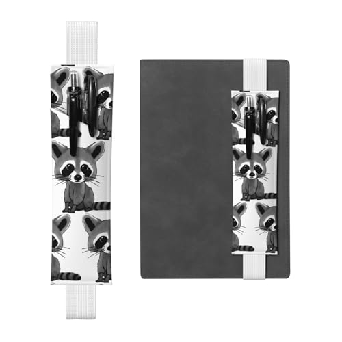 ZhaoYuGoods Stifthalter mit niedlichem Waschbär-Design, elastisches Band, bedrucktes verstellbares Stiftetui, niedlicher Leder-Stifthalter, weiß, Einheitsgröße von ZhaoYuGoods