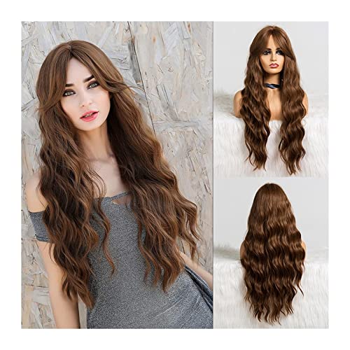 Perücken für Frauen Kostüm Partei 71,1 cm lange gewellte lockige Perücke mit Vorhangknallen synthetische braune wassergewellte Perücken for schwarze Frauen natürliche hitzebeständige Faserperücken for von Zhaoj24-05