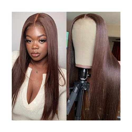 Perücken für Frauen Kostüm Partei Dunkelbraune gerade Lace-Front-Perücken, 13 x 4 Echthaar-Lace-Front-Perücken for schwarze Frauen, #4, schokoladenbraune brasilianische Remy-Haar-Spitzenperücke mit Ba von Zhaoj24-05