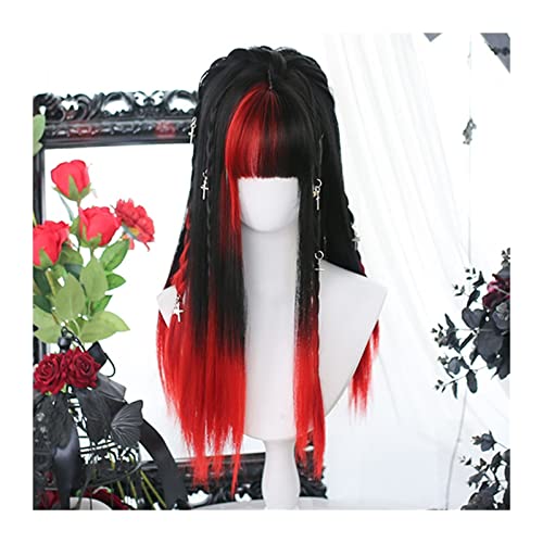 Perücken für Frauen Kostüm Partei Rot-schwarze Farbverlaufshaarperücke mit Pony, lange gerade Cosplay-Haarperücke, natürliche hitzebeständige synthetische Perücke, Party, Halloween Perücke Perücken für Frauen Kostüm Partei Rot-schwarze Farbverlaufshaarperücke mit Pony, lange gerade Cosplay-Haarperücke, natürliche hitzebeständige synthetische Perücke, Party, Halloween Perücke von Zhaoj24-05
