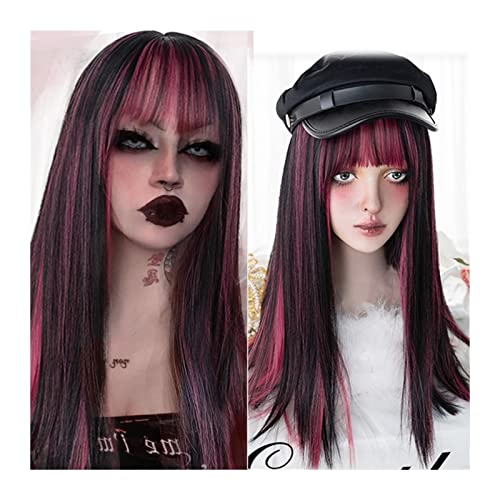Perücken für Frauen Kostüm Partei Synthetische lange glatte Haarperücke, rote schwarze gerade Perücke mit Pony Natürliche atmungsaktive hitzebeständige synthetische Perücke for tägliche Party-Cosplay von Zhaoj24-05