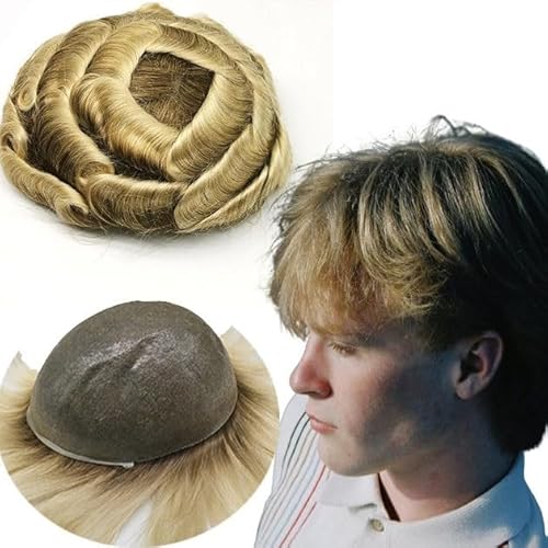 Toupet für Männer Haarersatz Systeme 100% europäisches Echthaar-Toupet for Männer, 8 x 10 gewellte Stücke, Ersatz-Haarteil for Herren, PU-Hautsystem Perücke Männer(T4 613) von Zhaoj24-05
