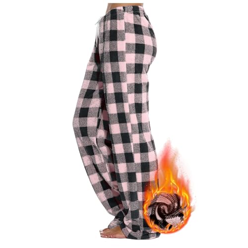Zhden Pyjamahose Damen Schlafanzughose Weihnachts Plüsch Pyjamahose Lang Stretch Weich Lounge Freizeithose Weite Bein Bequeme Haushose Schlafhose Mode Fashion von Zhden