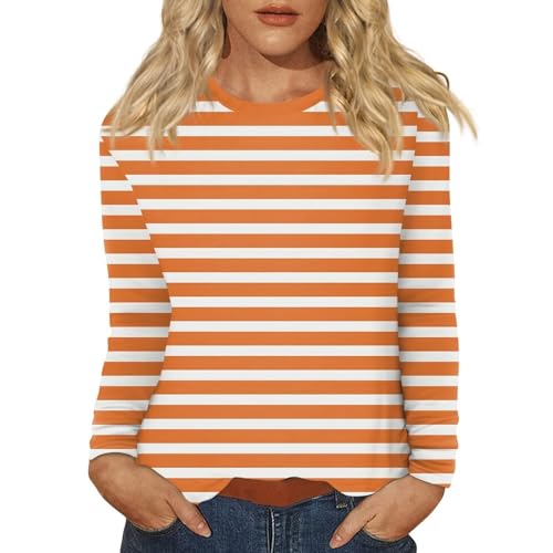 Zhden Ringelshirt Damen Gestreiftes Langarmshirt Rot-Weiss Karneval Oberteil Rundhals Basic Shirt Rot Weiß Gestreift Locker Ringelshirt Karneval Matrosen Kostüm Damen von Zhden