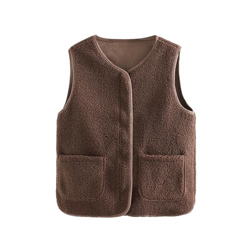 Zhden Weste Damen Ärmellose Fleeceweste Teddy Fleece Plüschweste Herbst Winter Übergangsjacke Leicht Kurz Fellweste Warm Winterjacke Elegant Einfarbig Teddyweste Lose Plüsch Winterweste von Zhden