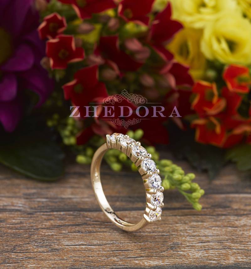 Gelb Gold Ehering Pave Set Hochzeit Verlobungsring, Stapeln Hochzeitsring , Halbe Ewigkeit Von Zhedora von Zhedora
