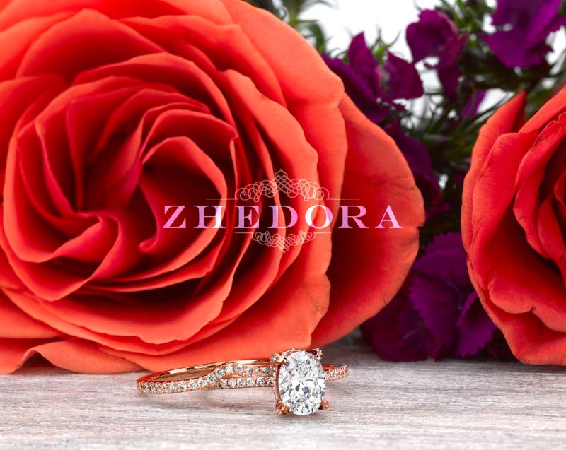 Rosegold Oval Ring | Braut Set Verlobungsring Ovaler Moissanit Für Frauen Labrador Diamant von Zhedora